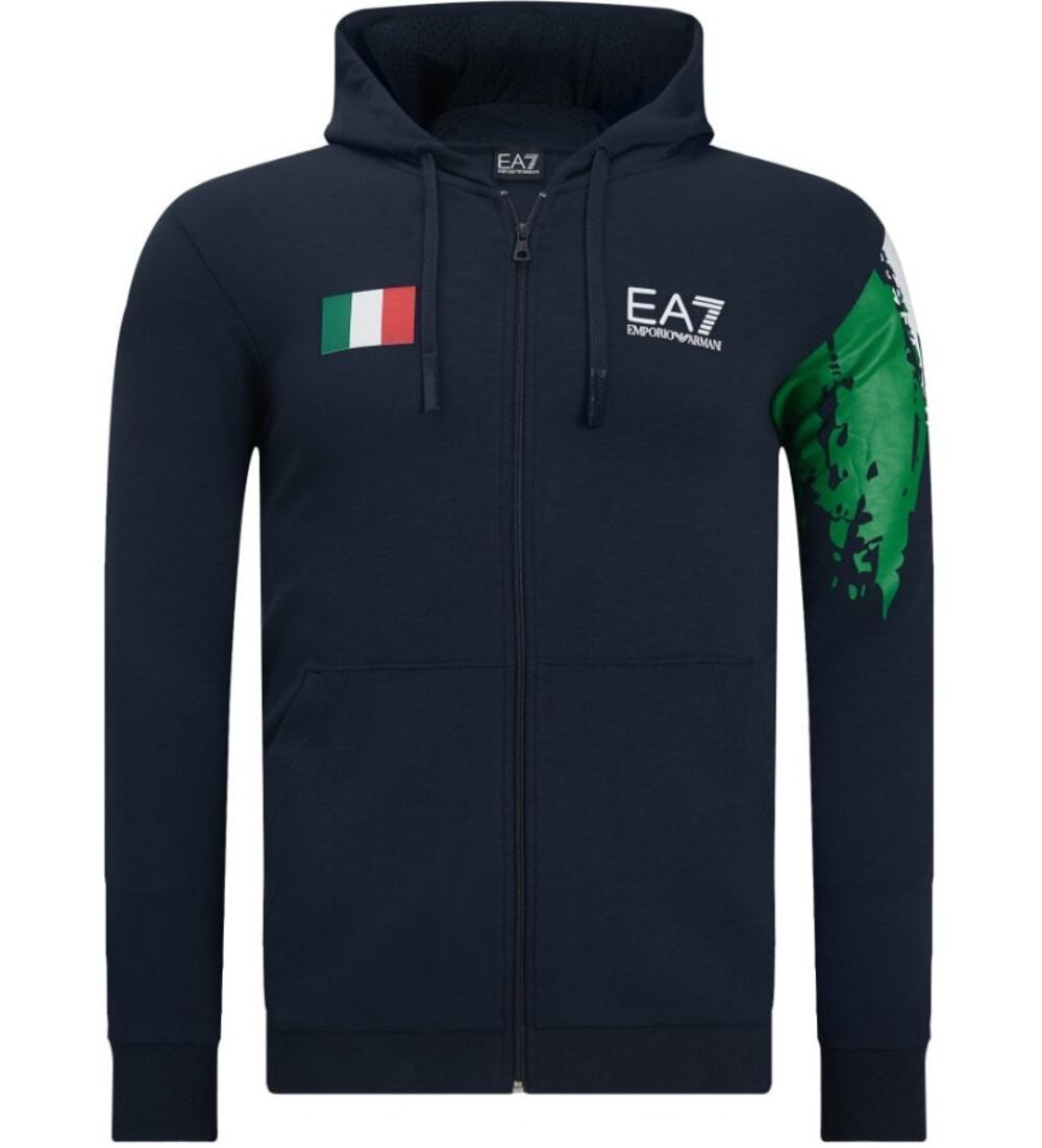 NWT EA7 Emporio Armani Full Zip Hoodie Blue Size Small S Italy Sporty Graphic